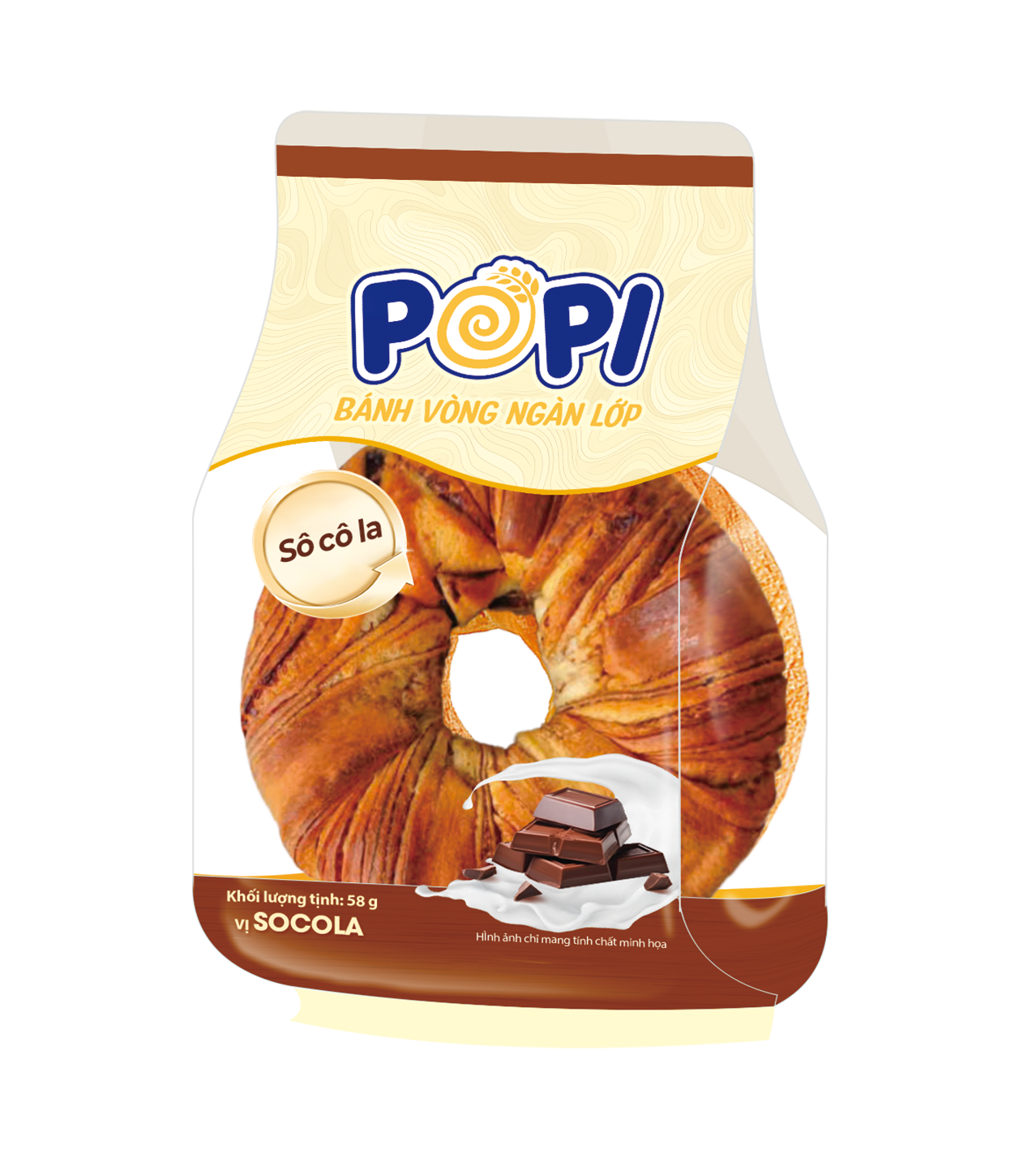  POPI BÁNH VÒNG NGÀN LỚP VỊ SOCOLA 58g 