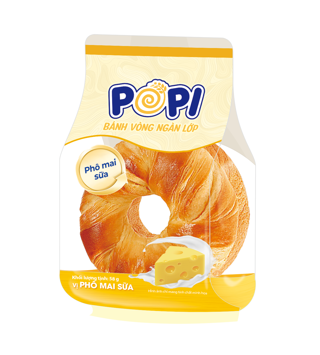  POPI BÁNH VÒNG NGÀN LỚP VỊ PHÔ MAI SỮA 58g 