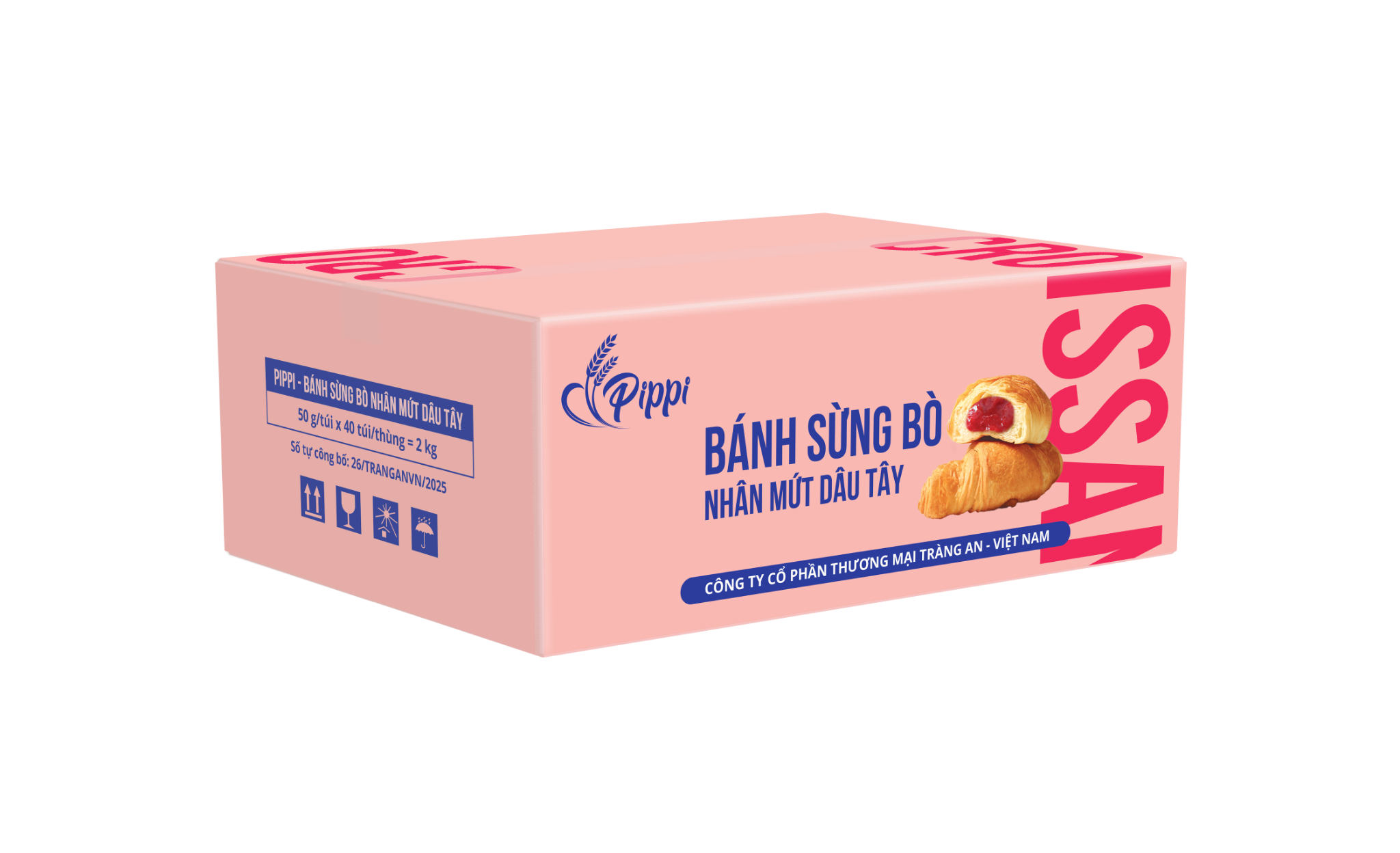  PIPPI - CROISSANT - BÁNH SỪNG BÒ NHÂN MỨT DÂU TÂY 50g 