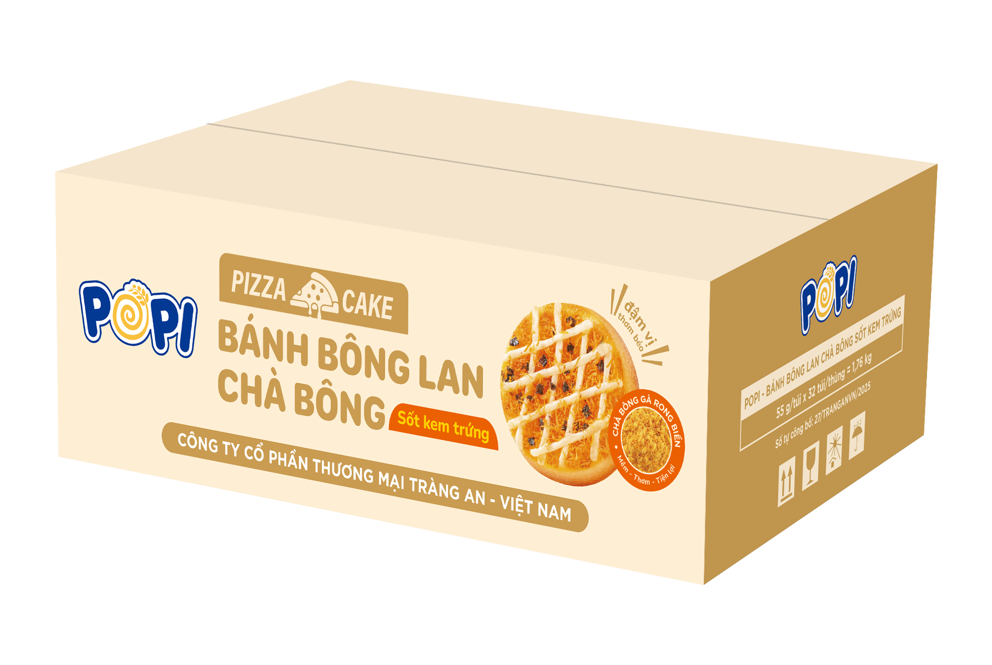  POPI - BÁNH BÔNG LAN CHÀ BÔNG  SỐT KEM TRỨNG 55g 