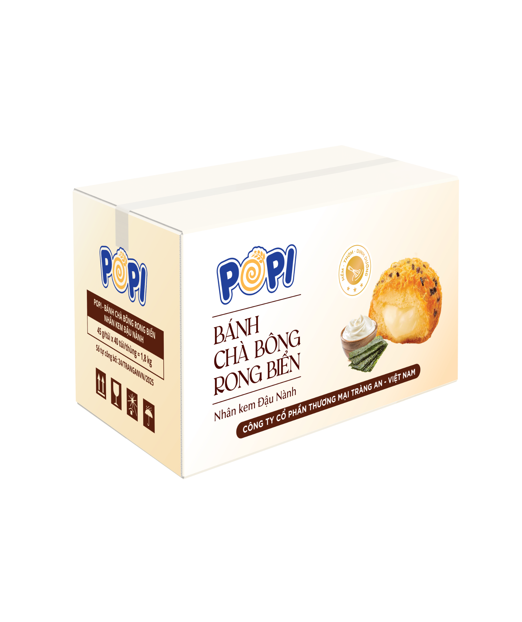  POPI - BÁNH CHÀ BÔNG RONG BIỂN NHÂN KEM ĐẬU NÀNH 45g 