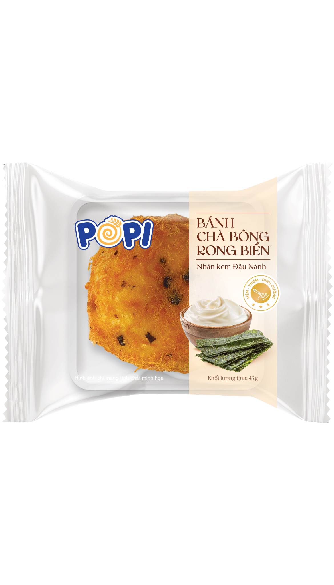  POPI - BÁNH CHÀ BÔNG RONG BIỂN NHÂN KEM ĐẬU NÀNH 45g 