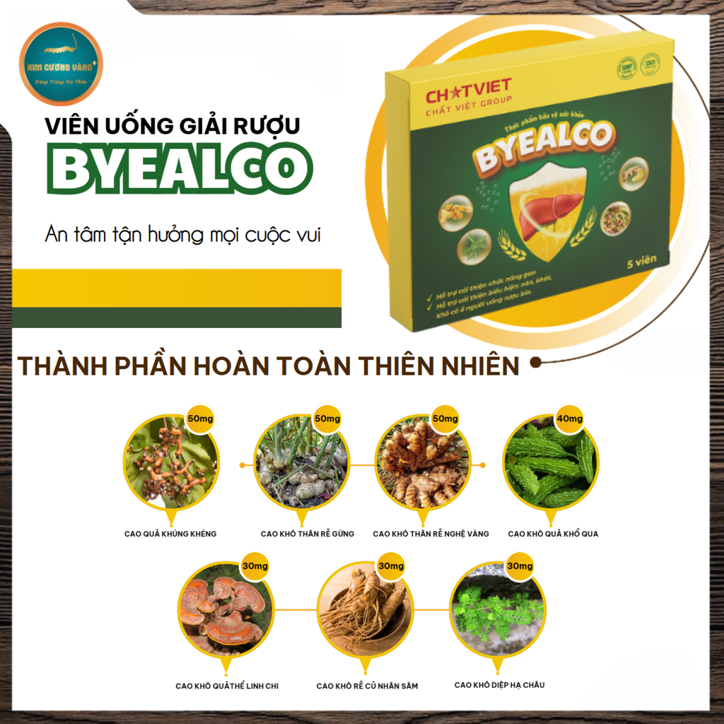 TPBVSK BYEALCO - Hỗ trợ cải thiện chức năng gan, hỗ trợ giải bia rượu (hộp 5 viên)
