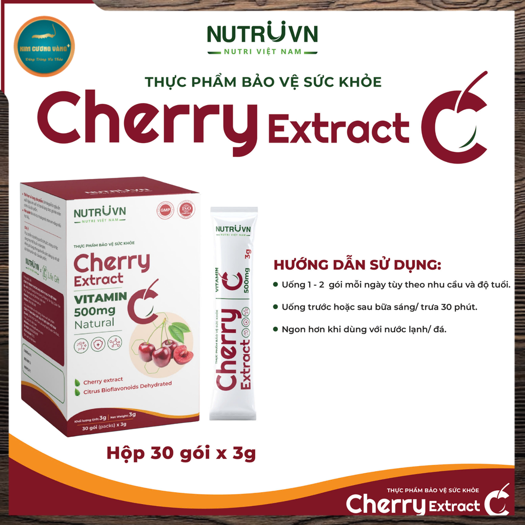 TPBVSK Cherry Extract 500mg Vitamin C - Bổ sung vitamin C, hỗ trợ tăng cường sức khoẻ (hộp 30 gói)