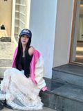  Áo Khoác Bomber MLB Women's Wool Crop Varsity Jacket A5 3FJPV0141-50PKS - Hồng 