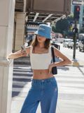  Mũ Bucket MLB Unisex Cursive Lettering Denim Bucket Hat New York Yankees 3AHTVD14N-50BLL - Xanh Nhạt 