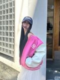  Áo Khoác Bomber MLB Women's Wool Crop Varsity Jacket A5 3FJPV0141-50PKS - Hồng 
