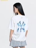  Áo Phông MLB Vintage Denim-like Monogram Big Lux Oversized Short Sleeve T-shirt 3ATSM0663-50CRS Cream 