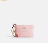  Ví Dài Coach Corner Zip Wristlet In Signature Canvas With Charms Powder Pink CEF72 