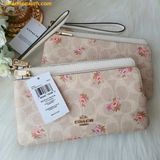  Ví Dài Coach Double Zip Wallet With Signature Canvas With Floral Print Sand Multi CAR09 