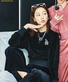  Áo Sweat Crop MLB Women's Basic Velvet Crop Man-to-Man LA (Black) 3FMTB0924-07BKS 