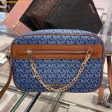  Túi Đeo Chéo Michael Kors Jet Set Large Zip Logo Crossbody Bag Blue Brown 