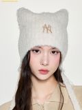 Mũ Len MLB Meow Earflap Beanie New York Yankees 3ABNV0756-50CRS Trắng Cream 