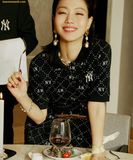  Đầm Polo MLB Women's Diamond Monogram Jacquard Collar Dress NY (Black) 3FOPM0533-50BKS 