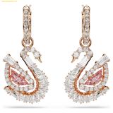  Bông Tai, Khuyên Tai Swarovski Swan drop earrings Pavé, Swan, Pink 5732415 
