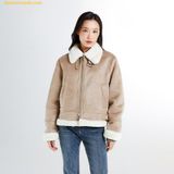  Áo Khoác Da Lộn Phối Lông WHOAU SAPO Fur-Colored Mustang SPJLE4VW04 Màu Begi 