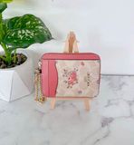  Ví Thẻ Coach Zip Card Case In Signature Canvas With Floral Print Hồng Nhạt 