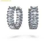  Bông Tai, Khuyên Tai Swarovski Matrix hoop earrings, Baguette cut, Gray, Ruthenium plated 5658650 