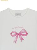  Áo Phông MLB Women's Ribbon Graphic Slim Semi-Crop Short Sleeve T-Shirt New York Yankees White 3FTSN6863-50WHS 