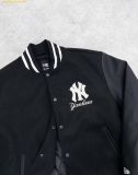  Áo Khoác Bomber New Era Varsity Jacket New York Yankees Đen (Tay Da) 