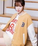  Áo Khoác Bomber MLB Basic Medium Logo Wool Varsity Jacket BOS (Sand) 