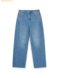  Quần Óng Suông MLB Women's Varsity Vintage Slub Curved Tuck Wide Denim Pants New York Yankees Indigo 