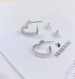  Khuyên Tai, Bông Tai Swarovski Matrix hoop earrings Baguette cut, Heart, Small, White, Rhodium plated 5653170 