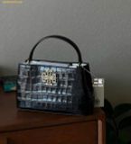  Túi Đeo Chéo Tory Burch Small Black Crocodile Embossed Leather Micro Satchel Handbag 
