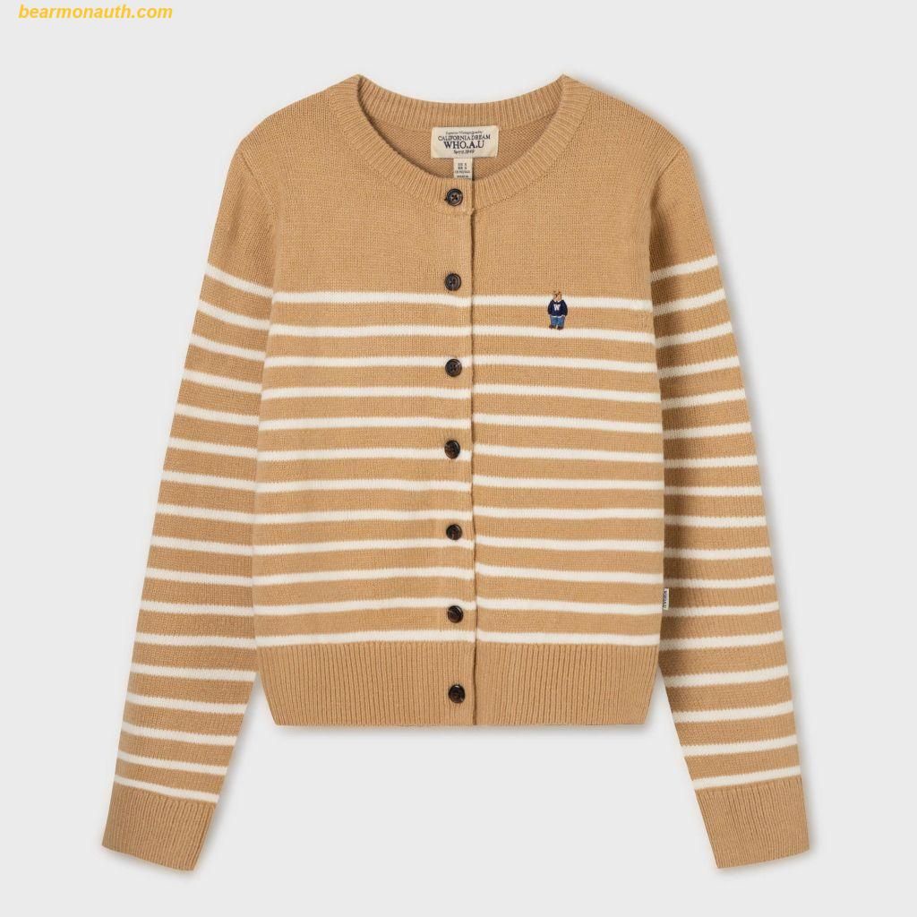  Áo Cardigan WHOAU Steve R-neck Cardigan Màu Nâu Kẽ Ngang WHCKF4913F 