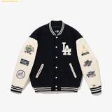  Áo Khoác New Era Varsity La Multi Logo Tay Da - Đen 