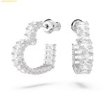  Khuyên Tai, Bông Tai Swarovski Matrix hoop earrings Baguette cut, Heart, Small, White, Rhodium plated 5653170 