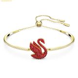  Lắc Tay, Vòng Tay Swarovski Swan bangle Swan, Medium, Red, Gold-tone plated 
