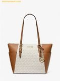  Túi Tote Michael Kors Charlotte Large Logo and Leather Top-Zip Tote Bag 35T0GCFT3B Trắng Logo 
