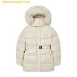  Áo Khoác Phao MLB Glossy Long Puffer Coat With Faux Fur Hood And Belt NY 3FDJB0326-50CRS Trắng 
