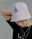  Mũ Bucket MLB Pastel Monogram Dome Hat LA (VIOLET) 32CPHA111-07V Trắng Logo Tím 