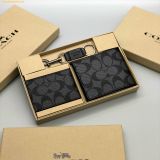  Ví Nam Coach 3in1 box men's PVC Short Wallet - Black 2 Billfold 