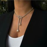  Dây Chuyền, Vòng Cổ Swarovski Matrix Y necklace Crystal pearl, Round cut, White, Rhodium plated - 5692416 