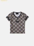  Áo Bad Blood 91 V-neck Jersey T-shirt - Beige Check w-tee25-111 