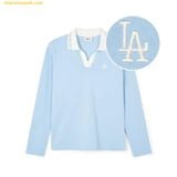  Áo Polo Tay Dài MLB Women's Basic Small Logo Long Sleeve Collared T-Shirt LA (Sky Blue) 3FPQB0141-07SBS 