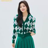  Áo Khoác Cardigan MLB Women's Monogram Sweater New York Yankees 3FKCM0134-50GNS Xanh Lá 