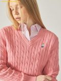  Áo Sweat WHOAU Steve V-neck Cable Sweater WHKAF1104F Hồng 