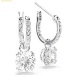  Khuyên Tai, Bông Tai Swarovski Stilla drop earrings Round cut, White, Rhodium plated 5636717 
