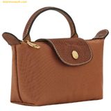  Túi Tote Longchamp Le Pliage Green Pouch With Handle Cognac - Canvas 