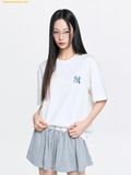  Áo Phông MLB Vintage Denim-like Monogram Big Lux Oversized Short Sleeve T-shirt 3ATSM0663-50CRS Cream 