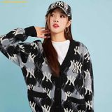  Áo Khoác Cardigan MLB Argyle Monogram New York Yankees - Màu Đen Xám 3AKCY0224-50BKS 