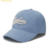  Mũ Lưỡi Trai MLB Culsive Lettering Denim Unstructured Ball Cap NY (L.Blue) 3ACPVD14N-50BLL 