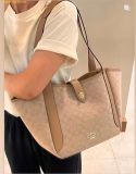  Túi Đeo Vai Coach Hadley Turnlock Tote Bag With Signature Canvas Dark Natural CAK51 