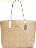  Túi Tote Coach Bag In Signature Sing Town CBQ46 Khaki Trắng 
