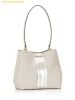 Túi Bucket Michael Kors Signature Pratt Metallic Medium Bucket Bag Pale Gold Trắng Logo