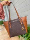  Túi Tote Michael Kors MK Charlotte Signature Leather Large Top Zip Tote Handbag Màu Nâu 